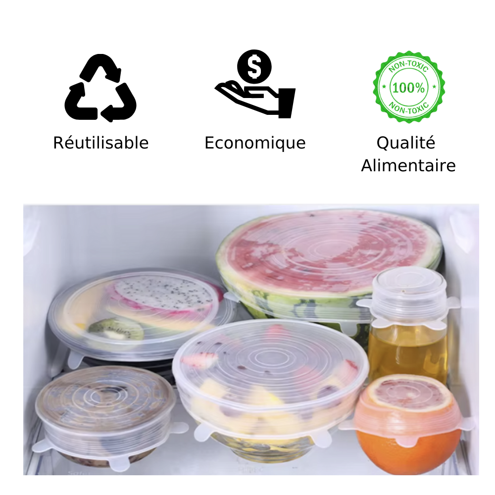 Eco-Couvercles en Silicone (1 lot de 6)