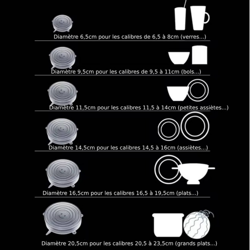 Eco-Couvercles en Silicone (1 lot de 6)